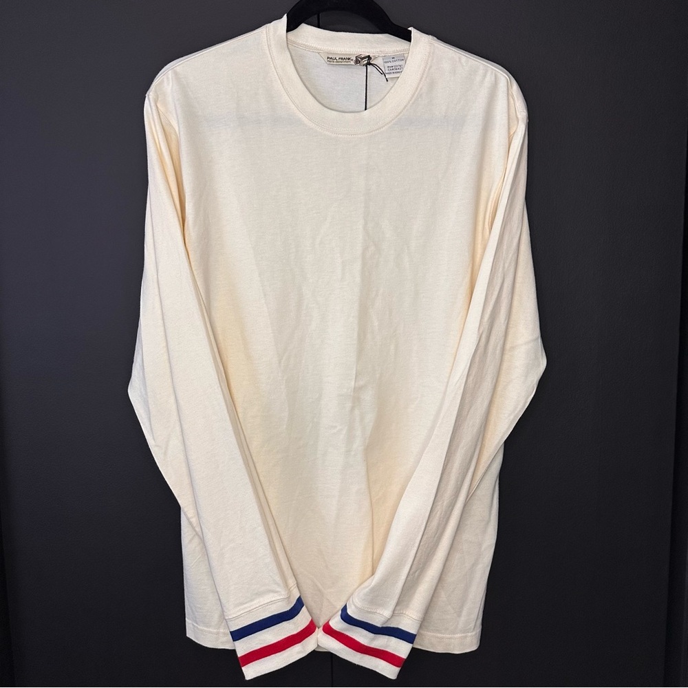 Paul Frank Men's Cream Long Sleeve Shirt with Striped Cuffs